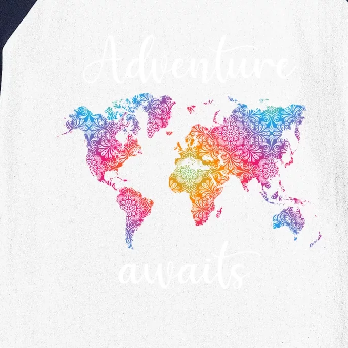 Adventure Awaits Dala World Map Travel Outdoor Camping Gift Baseball Sleeve Shirt