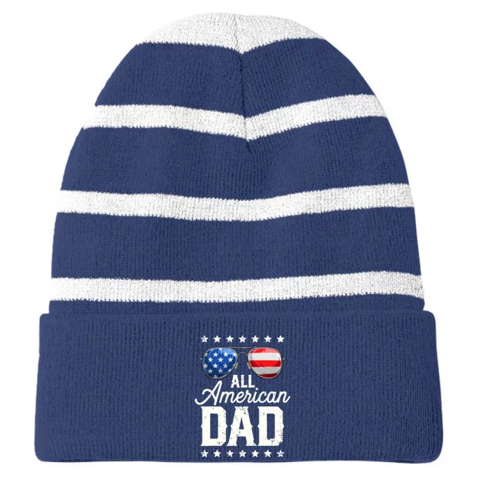 All American Dad 4th of July Father's Day Sunglasses Family Striped Beanie with Solid Band