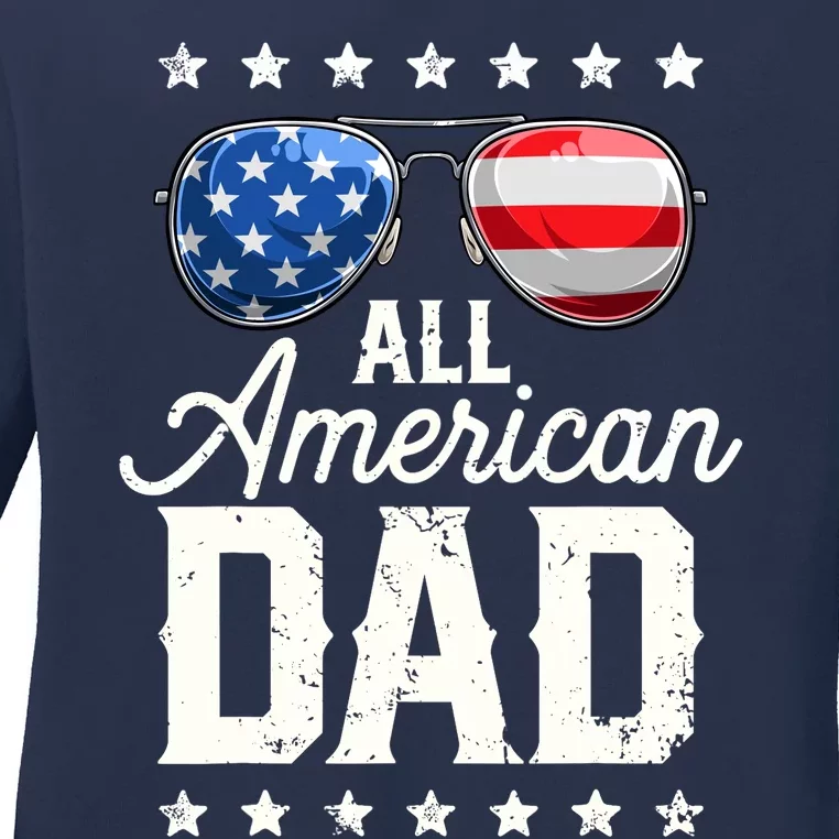 All American Dad 4th of July Father's Day Sunglasses Family Ladies Long Sleeve Shirt