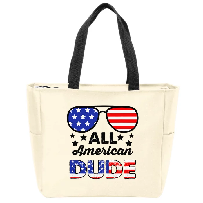 All American Dude 4th Of July Patriotic Sunglasses Zip Tote Bag