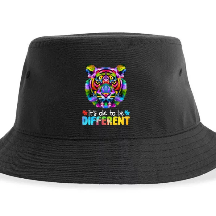 Autism Awareness Day It's OK to be different Colorful Tiger Sustainable Bucket Hat