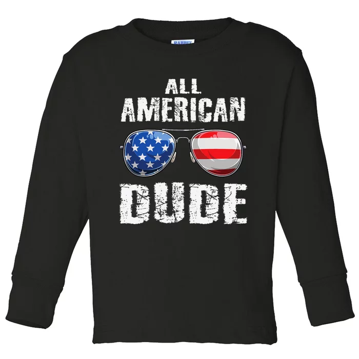 All American Dude 4th Of July Sunglasses Toddler Long Sleeve Shirt