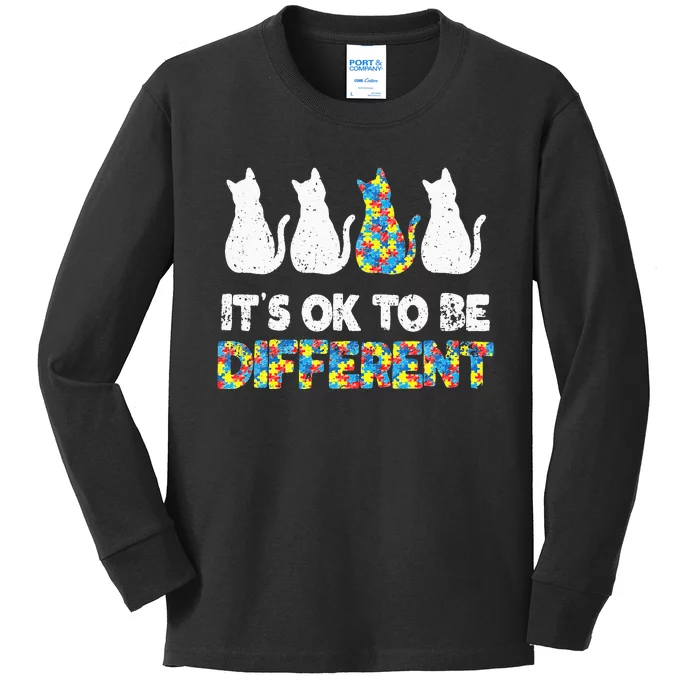 Autism Awareness Day Cat Gift It's Ok To Be Different Kids Long Sleeve Shirt