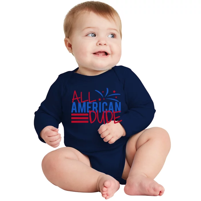 All American Dude 4th July Gift Baby Long Sleeve Bodysuit