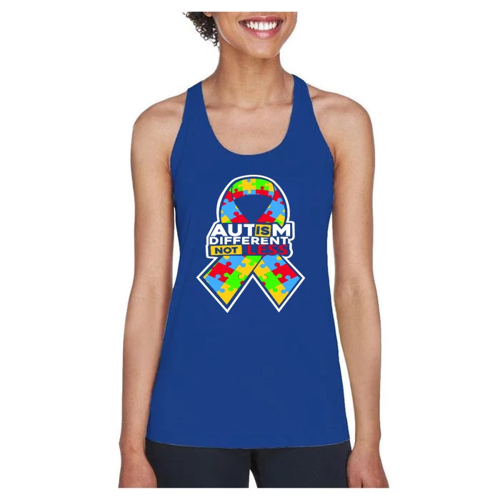 Autism Awareness Different Not Less Puzzle Ribbon Women's Racerback Tank