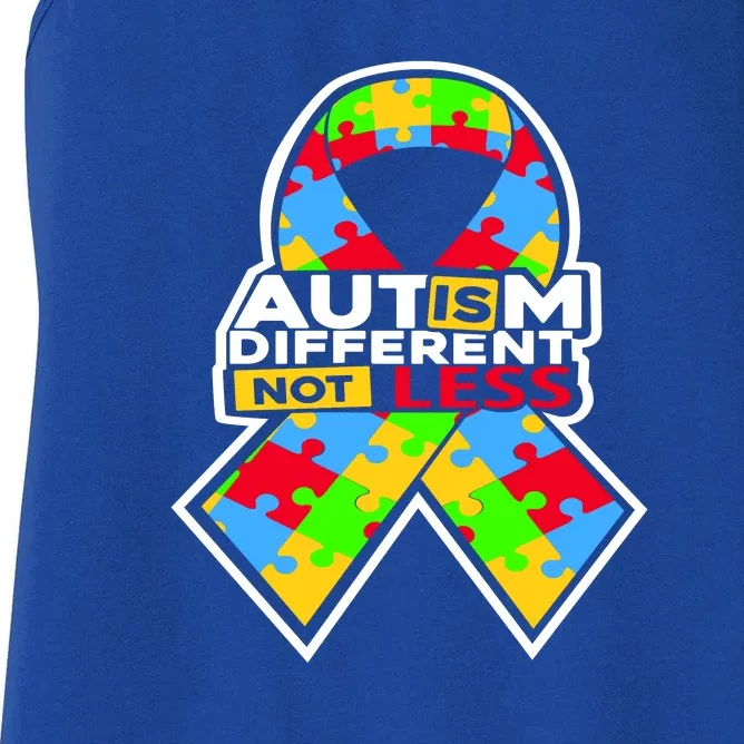 Autism Awareness Different Not Less Puzzle Ribbon Women's Racerback Tank