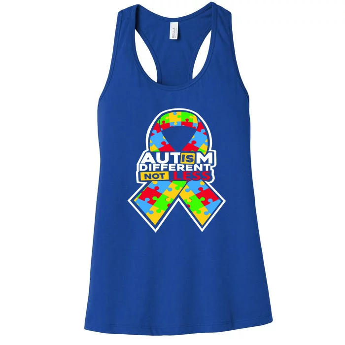 Autism Awareness Different Not Less Puzzle Ribbon Women's Racerback Tank