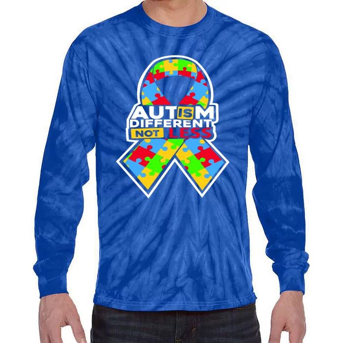 Autism Awareness Different Not Less Puzzle Ribbon Tie-Dye Long Sleeve Shirt