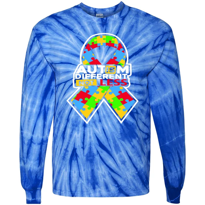 Autism Awareness Different Not Less Puzzle Ribbon Tie-Dye Long Sleeve Shirt