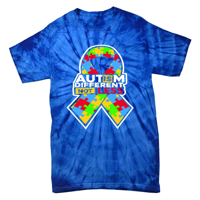 Autism Awareness Different Not Less Puzzle Ribbon Tie-Dye T-Shirt