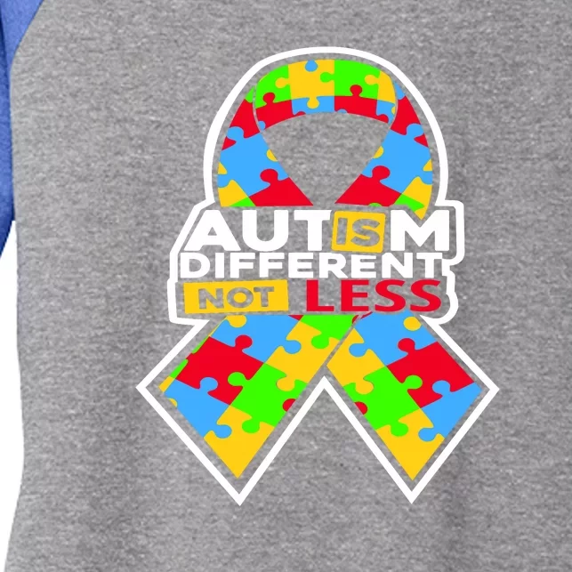 Autism Awareness Different Not Less Puzzle Ribbon Women's Tri-Blend 3/4-Sleeve Raglan Shirt