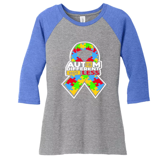 Autism Awareness Different Not Less Puzzle Ribbon Women's Tri-Blend 3/4-Sleeve Raglan Shirt