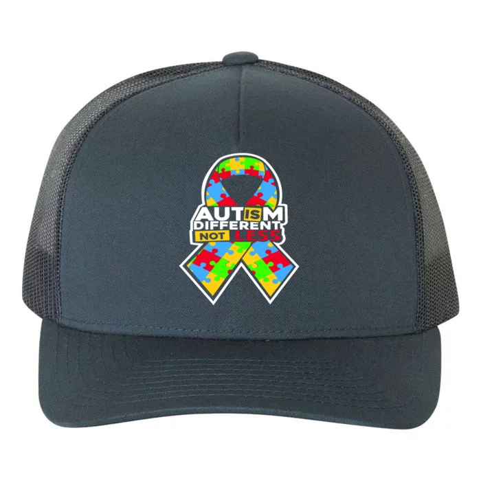 Autism Awareness Different Not Less Puzzle Ribbon Yupoong Adult 5-Panel Trucker Hat