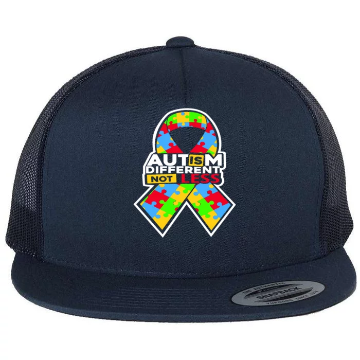 Autism Awareness Different Not Less Puzzle Ribbon Flat Bill Trucker Hat