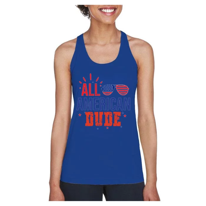 All American Dude 4th Of July Sunglasses Family Great Gift Women's Racerback Tank