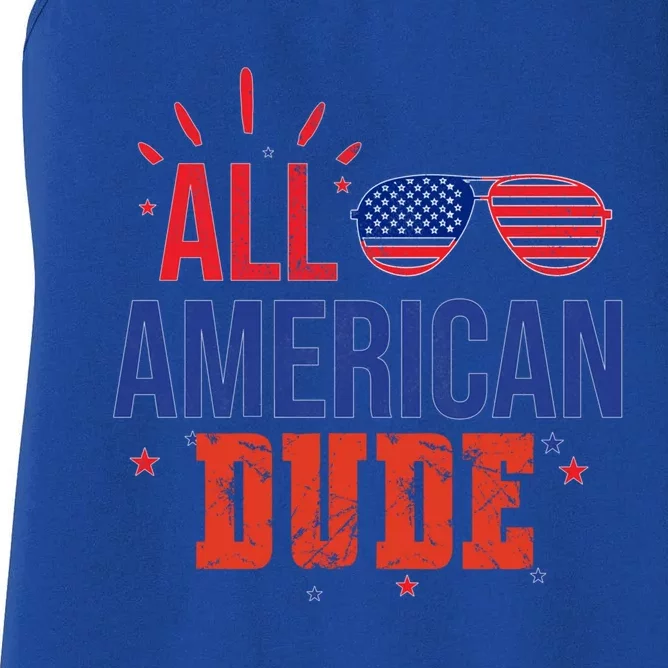 All American Dude 4th Of July Sunglasses Family Great Gift Women's Racerback Tank