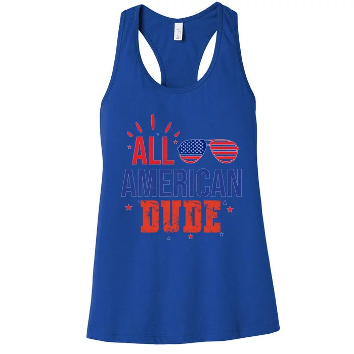 All American Dude 4th Of July Sunglasses Family Great Gift Women's Racerback Tank