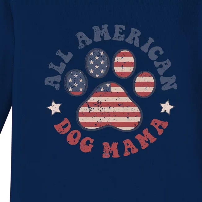 All American Dog Mama Retro | Dog Paw Flag Baby Long Sleeve Bodysuit