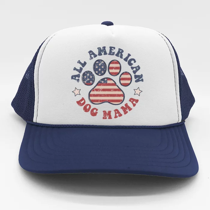 All American Dog Mama Retro | Dog Paw Flag Trucker Hat