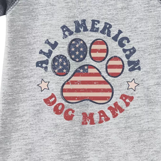 All American Dog Mama Retro | Dog Paw Flag Infant Baby Jersey Bodysuit