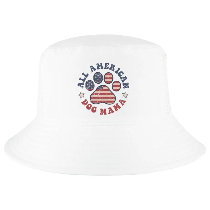 All American Dog Mama Retro | Dog Paw Flag Cool Comfort Performance Bucket Hat