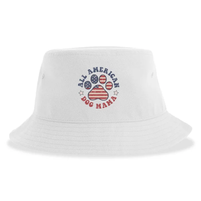 All American Dog Mama Retro | Dog Paw Flag Sustainable Bucket Hat