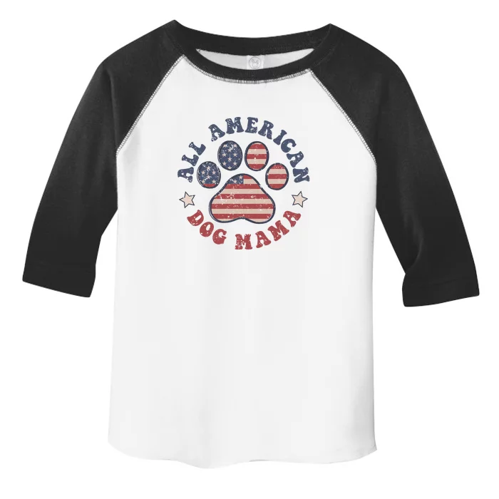 All American Dog Mama Retro | Dog Paw Flag Toddler Fine Jersey T-Shirt