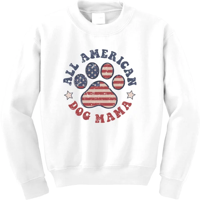 All American Dog Mama Retro | Dog Paw Flag Kids Sweatshirt