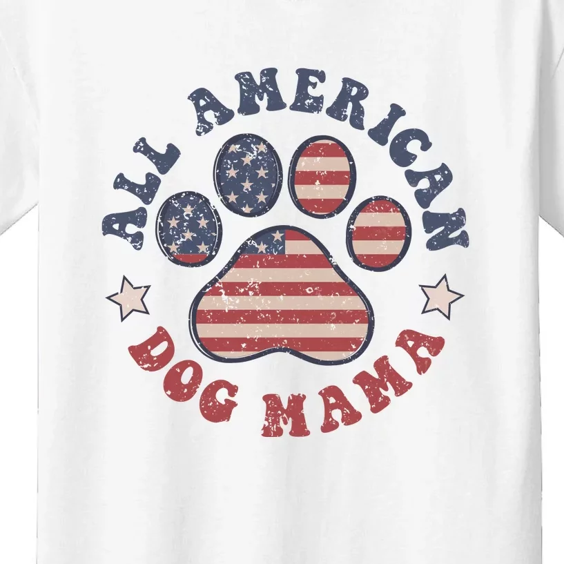 All American Dog Mama Retro | Dog Paw Flag Kids T-Shirt