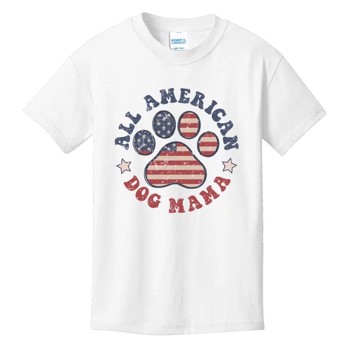 All American Dog Mama Retro | Dog Paw Flag Kids T-Shirt