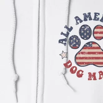 All American Dog Mama Retro | Dog Paw Flag Full Zip Hoodie