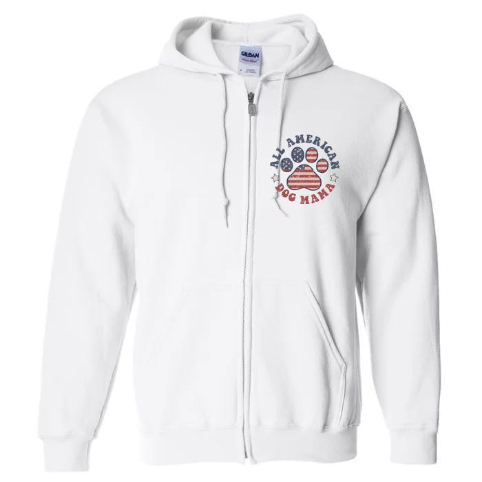 All American Dog Mama Retro | Dog Paw Flag Full Zip Hoodie