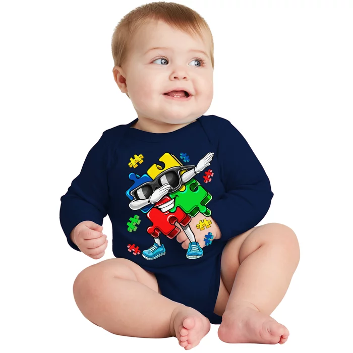 Autism Awareness Dabbing Puzzle Piece Gifts Baby Long Sleeve Bodysuit