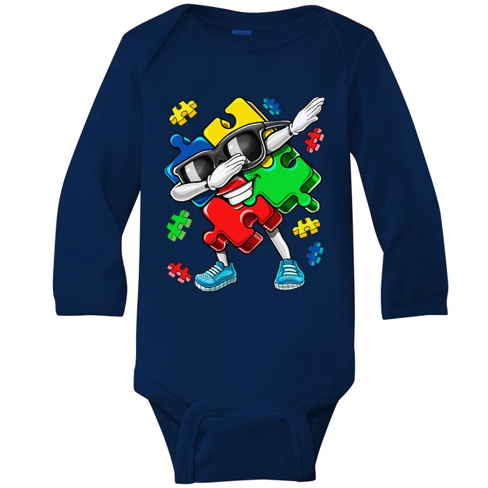 Autism Awareness Dabbing Puzzle Piece Gifts Baby Long Sleeve Bodysuit