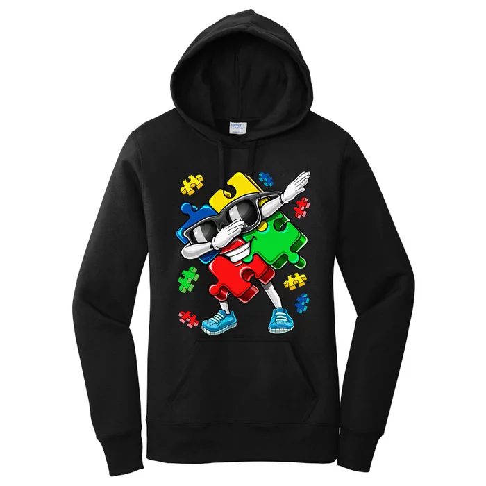 Autism Awareness Dabbing Puzzle Piece month Women's Pullover Hoodie