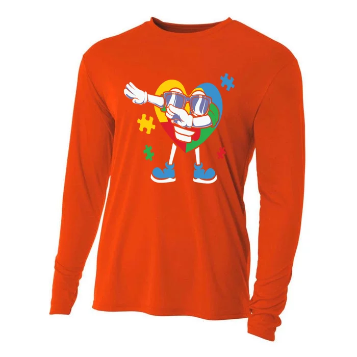 Autism Awareness Dabbing Puzzle Great Gift Cooling Performance Long Sleeve Crew