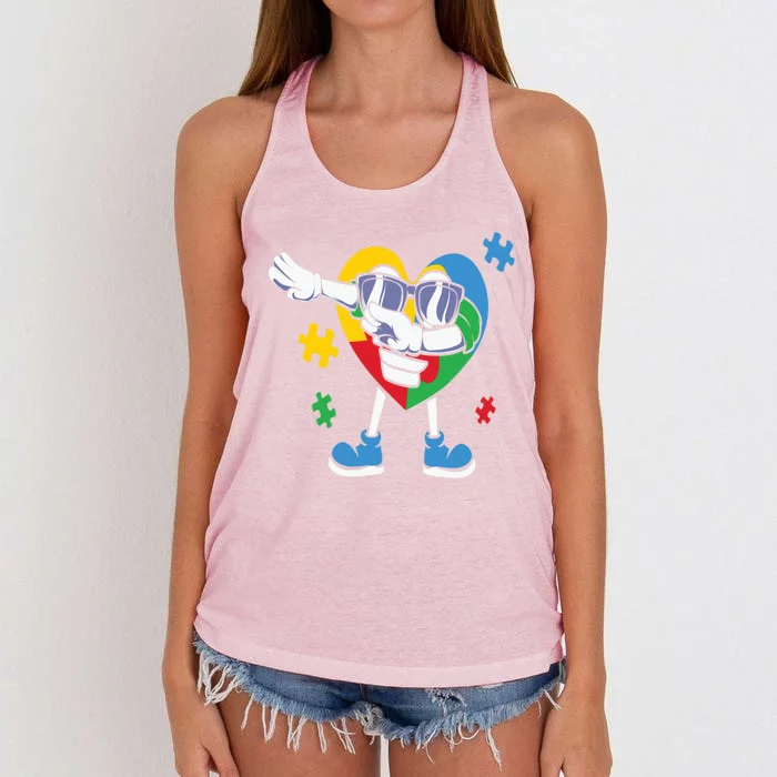 Autism Awareness Dabbing Puzzle Great Gift Women's Knotted Racerback Tank