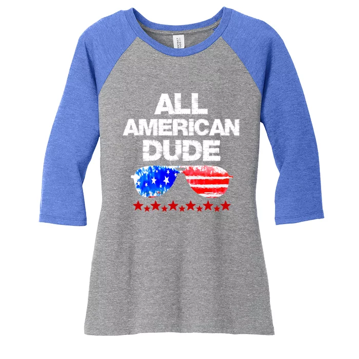 All American Dude 4th Of July Patriotic Family Sunglasses Cute Gift Women's Tri-Blend 3/4-Sleeve Raglan Shirt