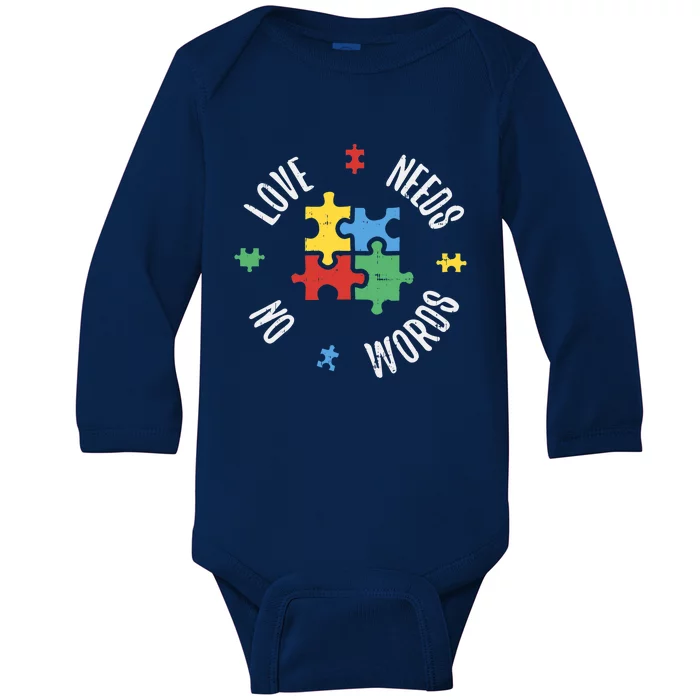 Autism Awareness Day Teacher Love Needs No Word Special Gift Baby Long Sleeve Bodysuit