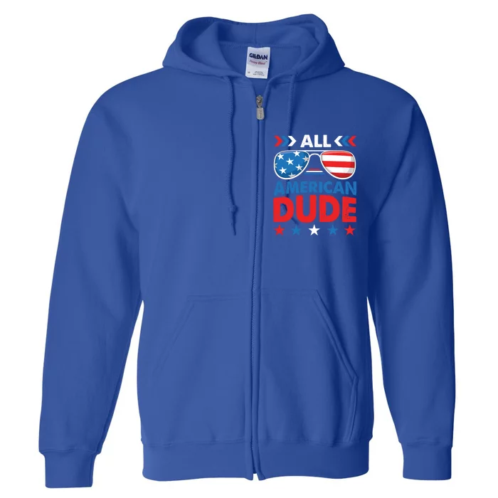 All American Dude 4th Of July Sunglasses Teens Gift Full Zip Hoodie