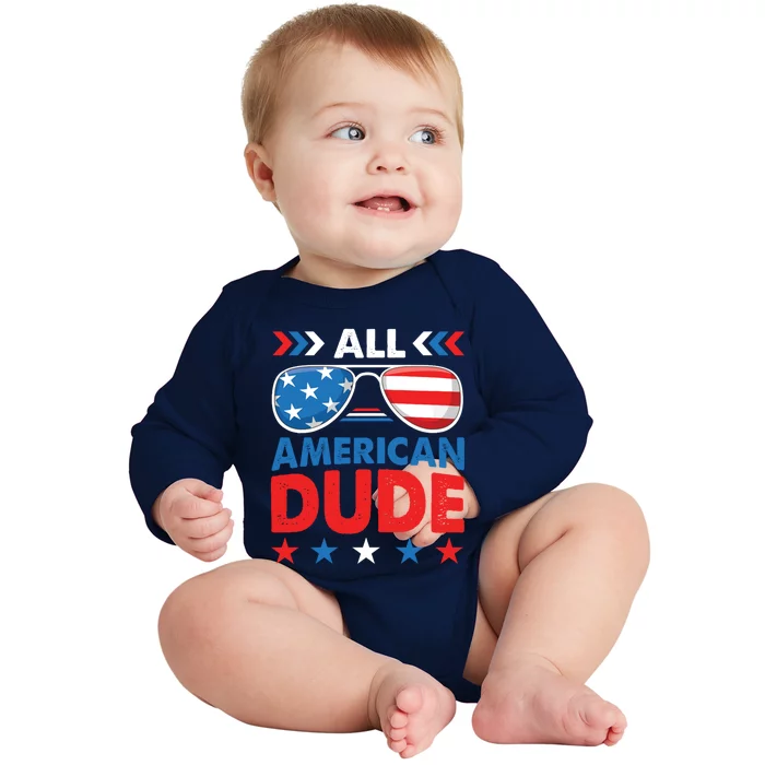 All American Dude 4th Of July Sunglasses Teens Gift Baby Long Sleeve Bodysuit