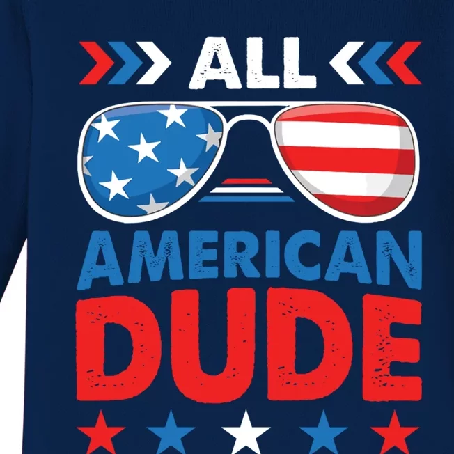 All American Dude 4th Of July Sunglasses Teens Gift Baby Long Sleeve Bodysuit