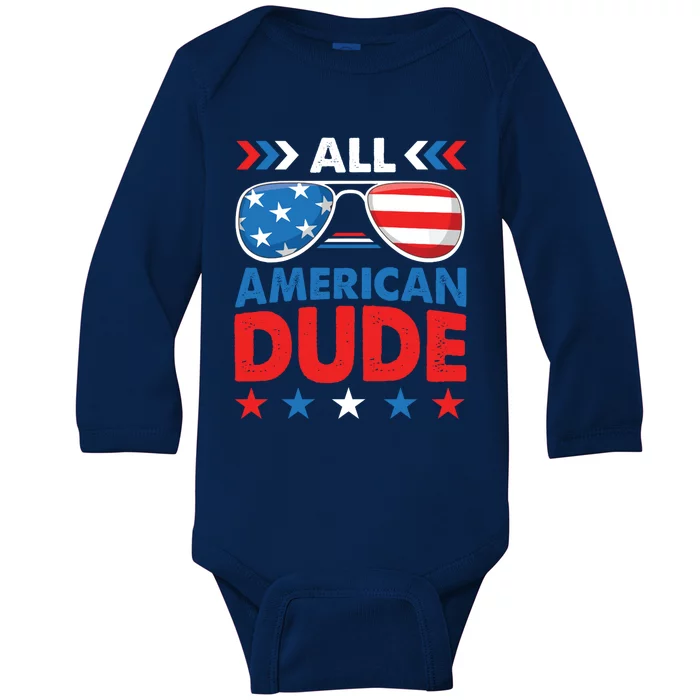 All American Dude 4th Of July Sunglasses Teens Gift Baby Long Sleeve Bodysuit