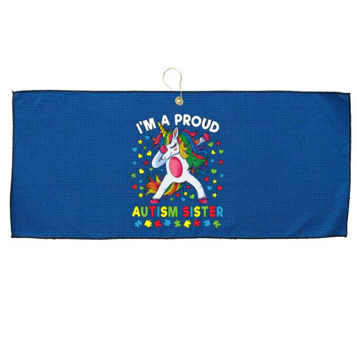 Autism Awareness Dabbing Unicorn Girl Proud Autism Sister Large Microfiber Waffle Golf Towel