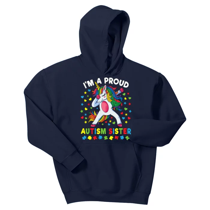 Autism Awareness Dabbing Unicorn Girl Proud Autism Sister Kids Hoodie