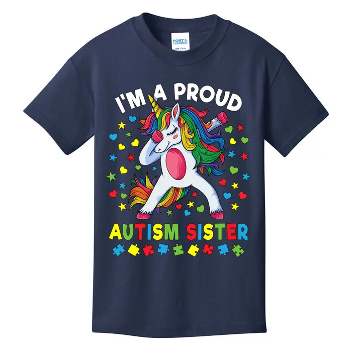 Autism Awareness Dabbing Unicorn Girl Proud Autism Sister Kids T-Shirt