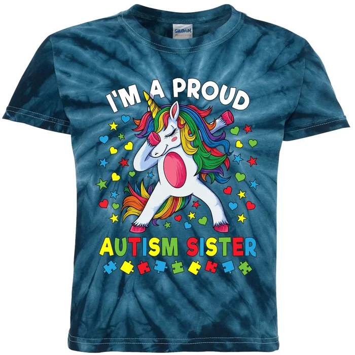 Autism Awareness Dabbing Unicorn Girl Proud Autism Sister Kids Tie-Dye T-Shirt