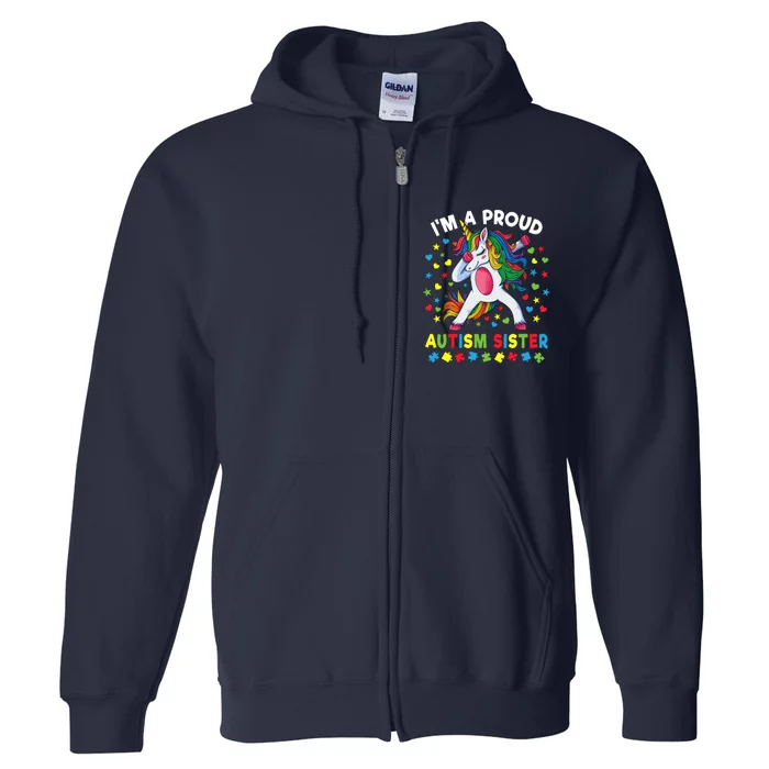 Autism Awareness Dabbing Unicorn Girl Proud Autism Sister Full Zip Hoodie