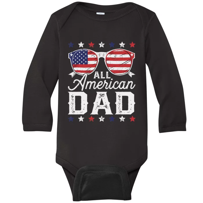 All American Dad 4th Of July Sunglasses Family Matching Baby Long Sleeve Bodysuit