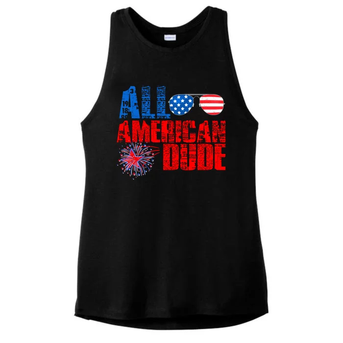 All American Dude 4th Of July Ladies Tri-Blend Wicking Tank